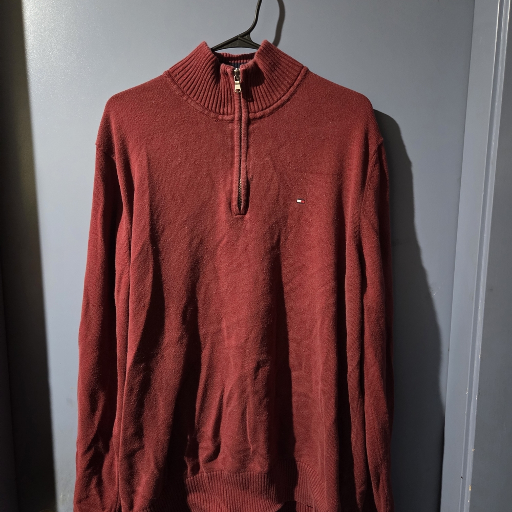 Vintage Tommy Hilfiger Burgundy Zip-Up Sweater